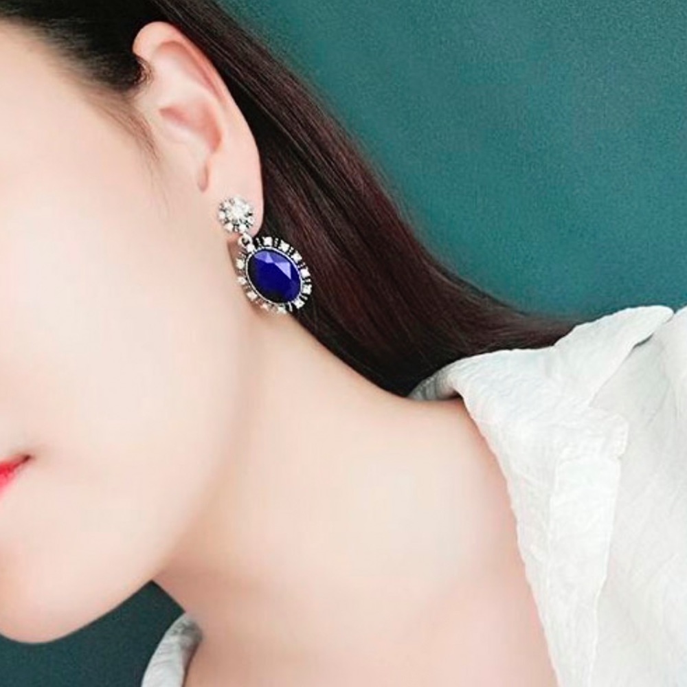 Any 2/$20! Vintage Silver Blue Crystal Drop Stud Earrings - Picture 3 of 6